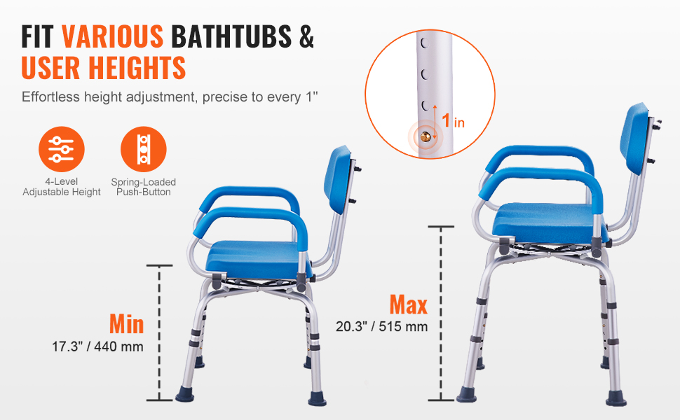 Korkeussäädettävä suihkutuoli