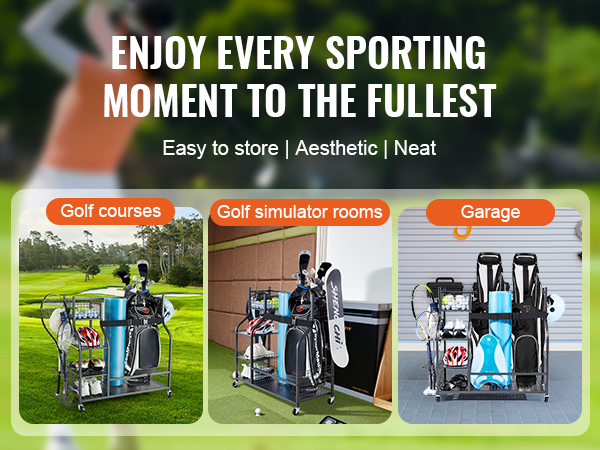 Kestävä metallinen golfvarusteiden säilytyshylly