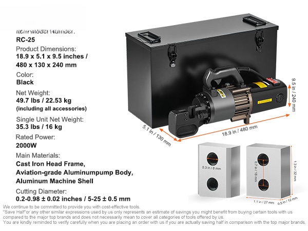 Betoniteräsleikkuri kantolaukussa