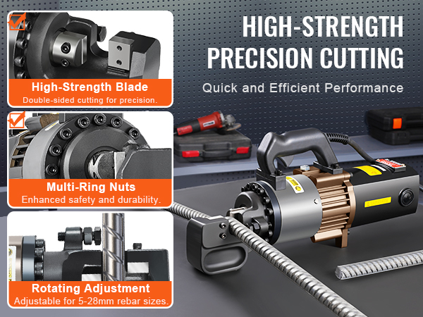 Betoniteräsleikkurin leikkauspää eri kulmasta