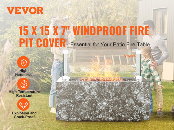 Neliönmuotoinen tuulensuoja tulipöytään