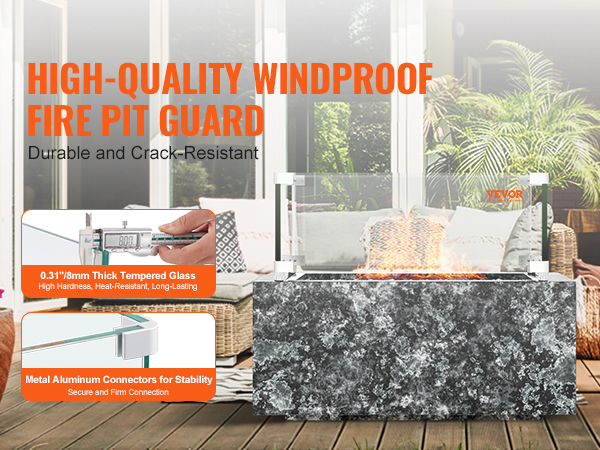 Karkaistusta lasista valmistettu tulipöydän suoja