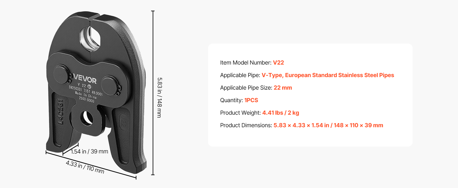 22 mm puristusleuan mitat