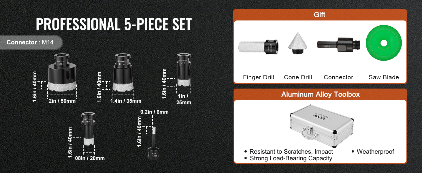 Sarjan sisältämät poranterät ja laikka