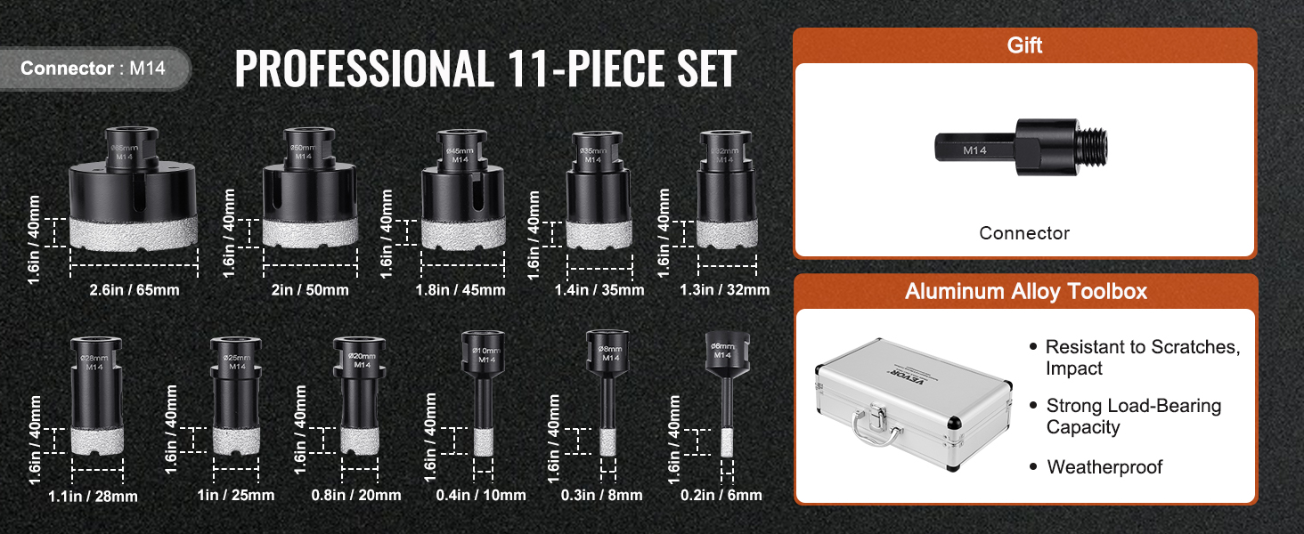 Timanttisten poranterien koot