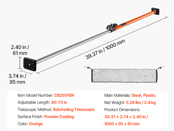 Kuormansidontatanko tavaratilassa sivusta nähtynä