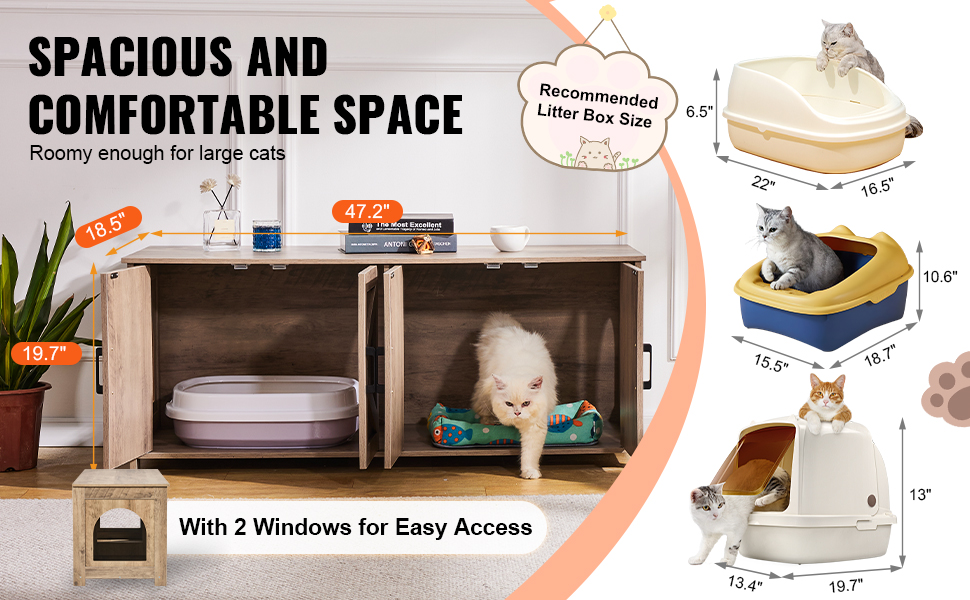 Kissan wc -kaappi, sisätila ja ikkunat