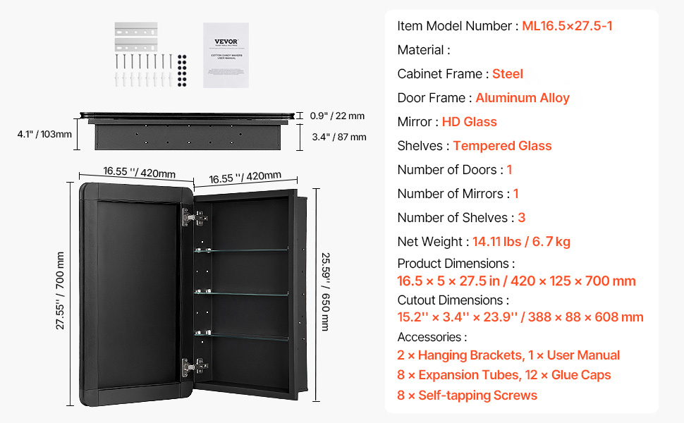 Lääkekaapin sisätila ja hyllyt