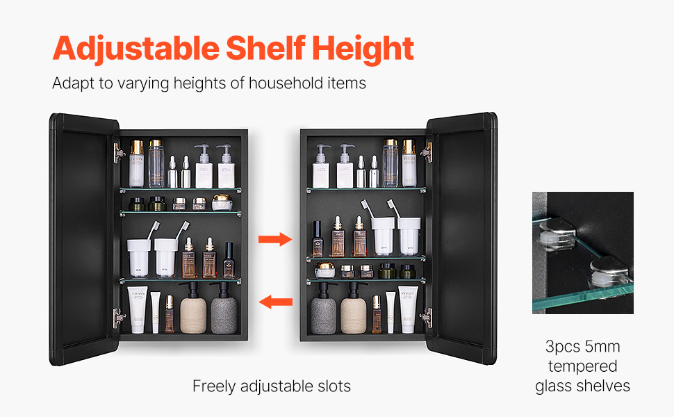 Säädettävät hyllyt lääkekaapissa