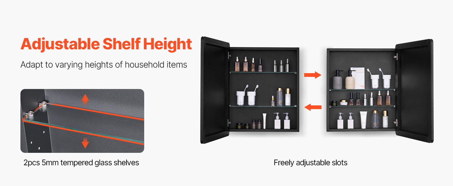 Säädettävät lasihyllyt