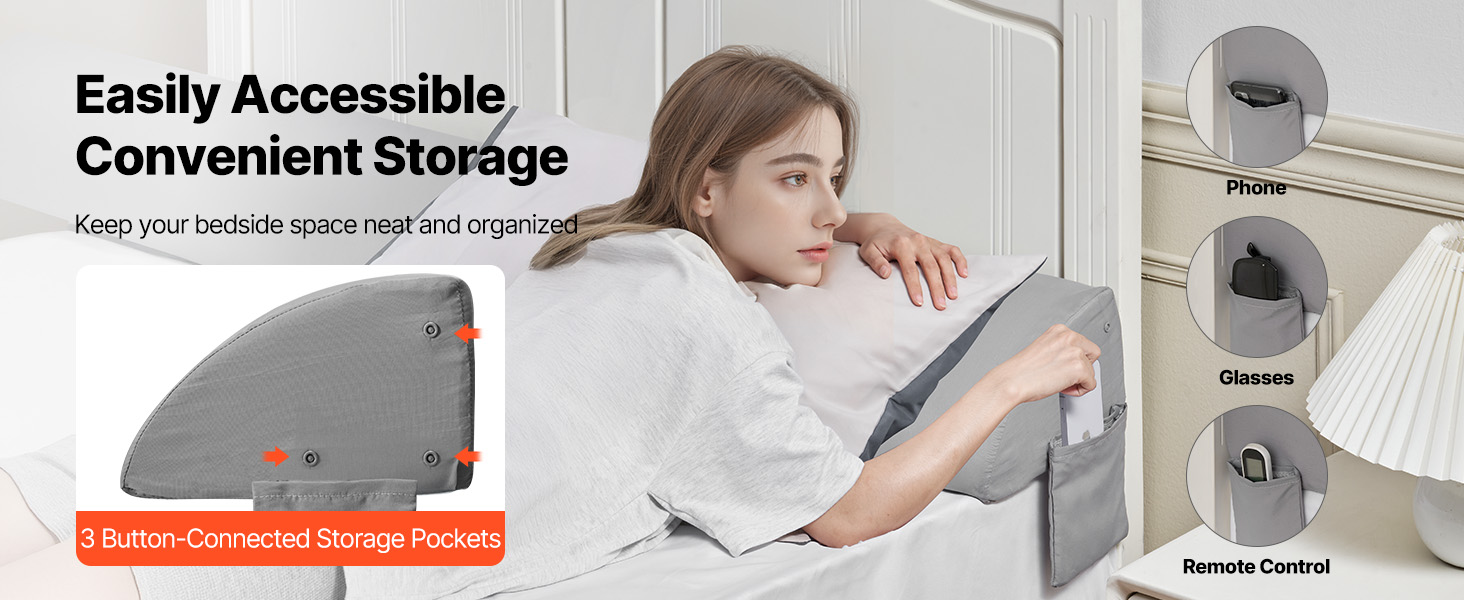 Sivutasku sängynpäädyn välikappaletyynyssä