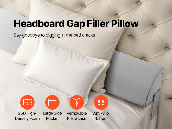 Sängynpäädyn rakoja täyttävä tyyny sängyssä