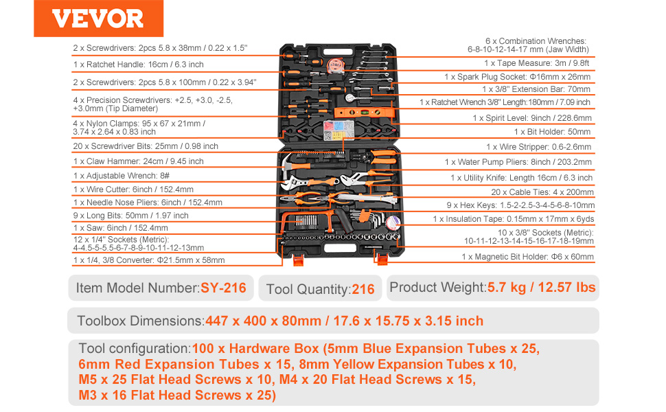 Laaja 216-osainen työkalusisältö