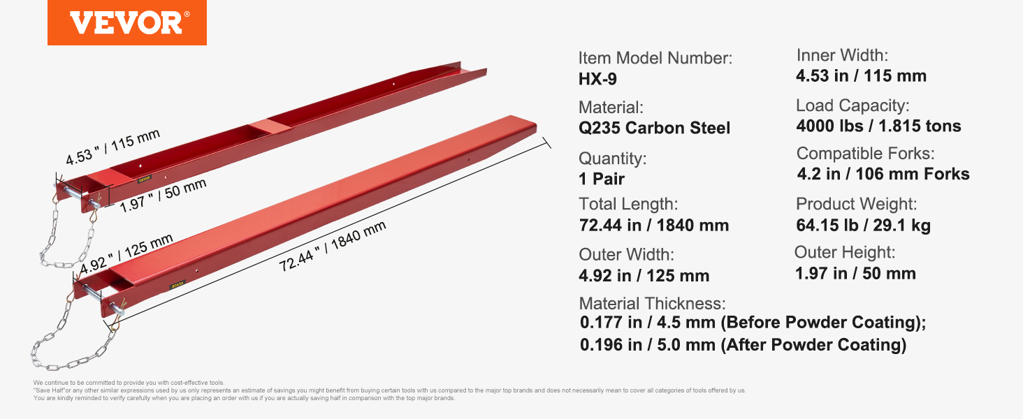 Mitat ja mitoitus trukkipiikkien jatkeille