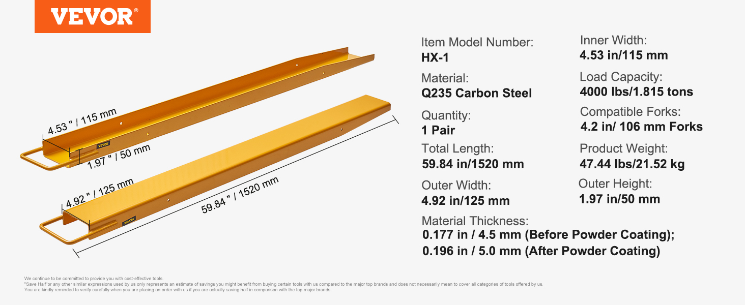 Lavahaarukan jatkeiden mitat