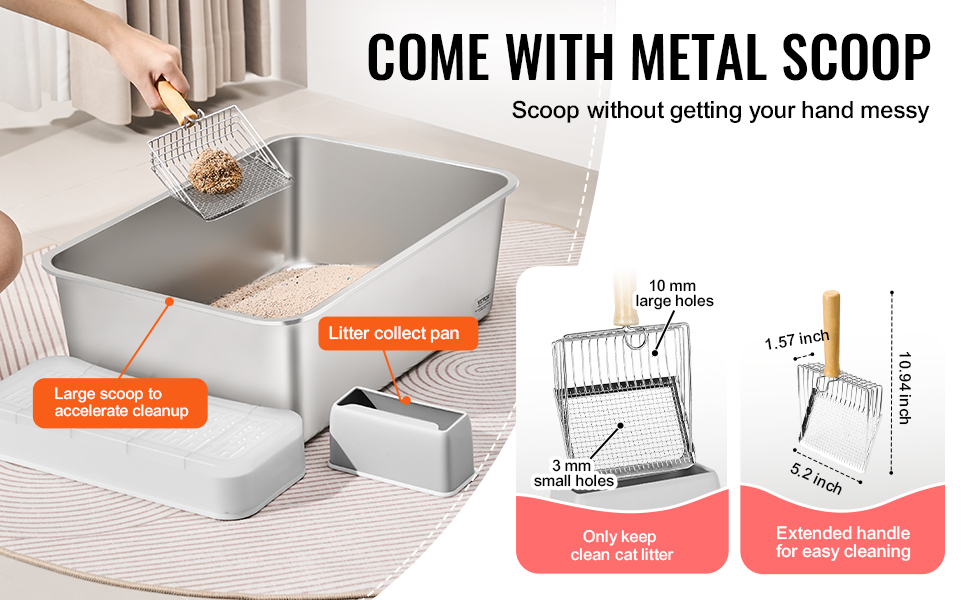 Metallinen kissanhiekkalapio pidennetyllä varrella