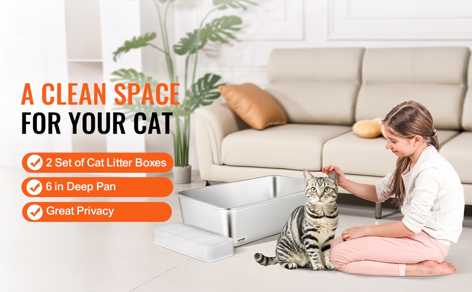 Ruostumattomasta teräksestä valmistettu kissanvessa, 6-tuumainen syvyys