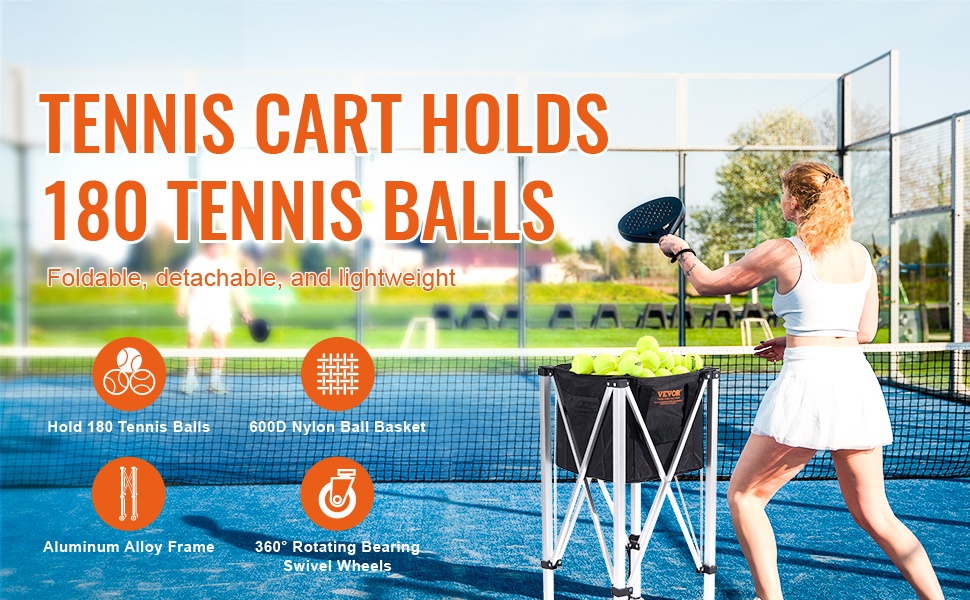Taittuva tennispallokärry kentällä