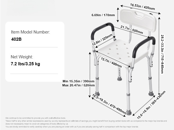 Suihkutuolin yksityiskohtainen näkymä