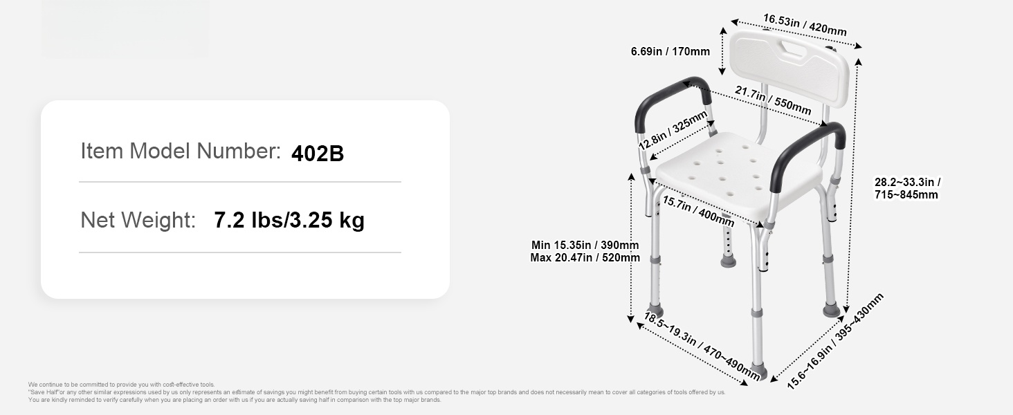Suihkutuolin mitat ja rakenne