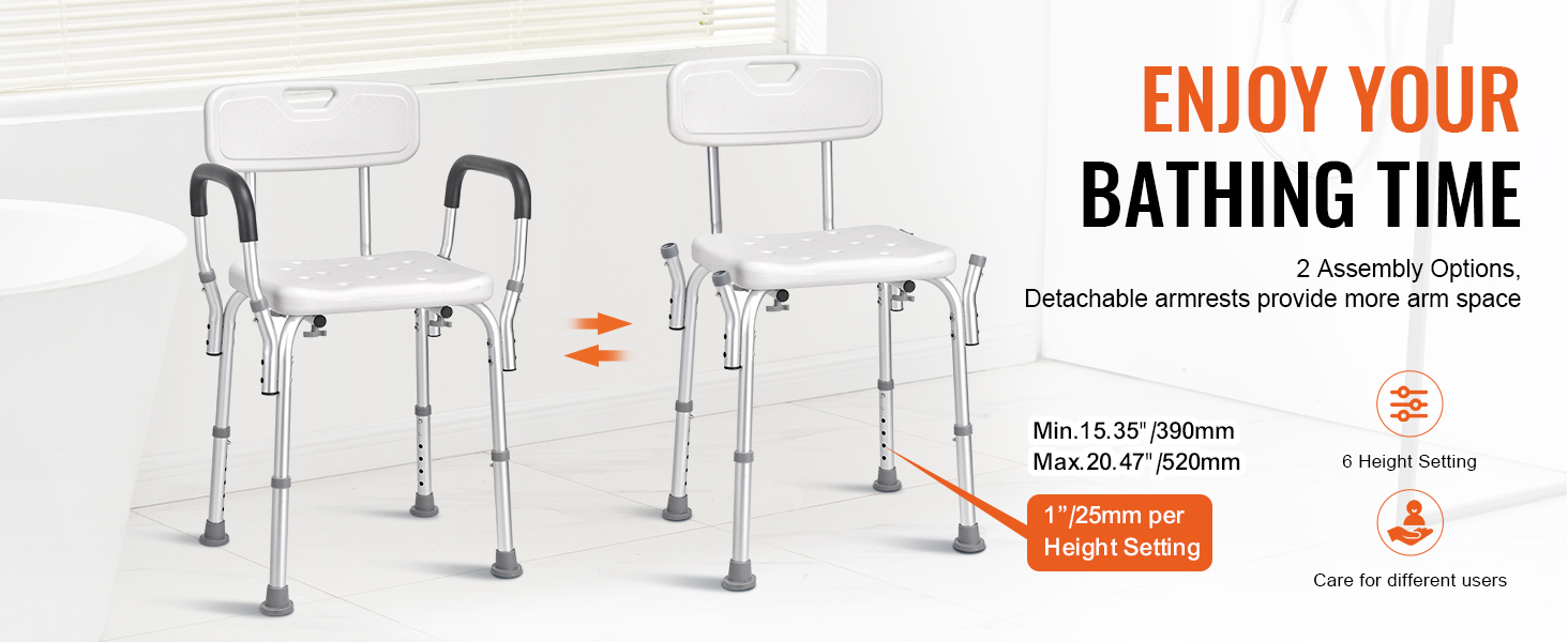 Suihkutuolin korkeudensäätö ja kokoonpano