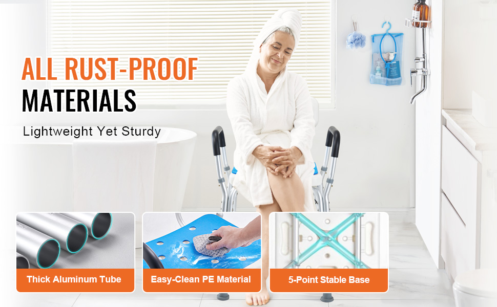 Säädettävä suihkutuoli irrotettavilla osilla