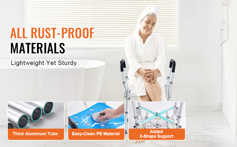 Säädettävä suihkutuoli käsinojilla ja selkänojalla