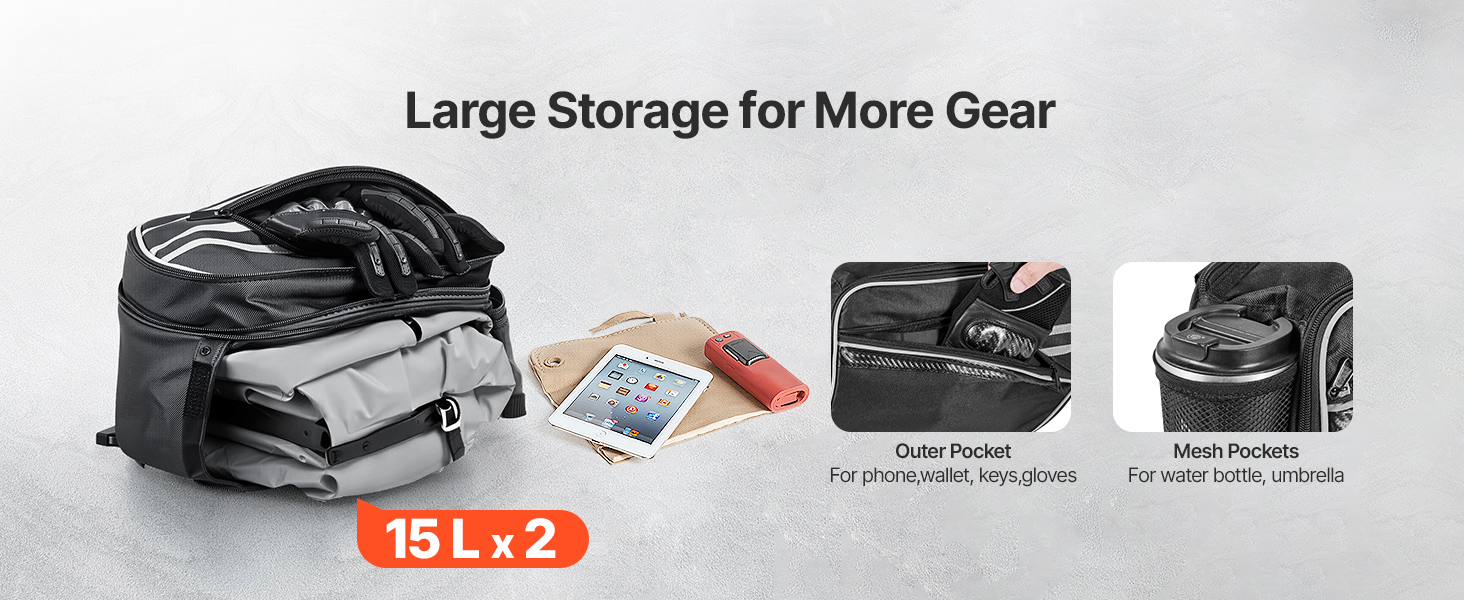 Tilava moottoripyörän laukku