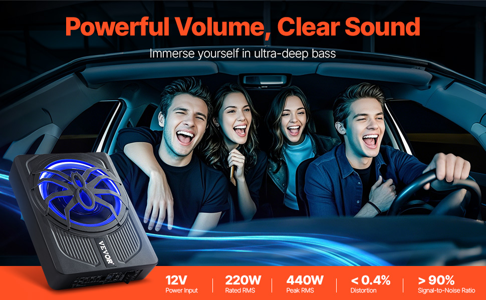 Subwoofer selkeällä äänellä korkeilla äänenvoimakkuuksilla