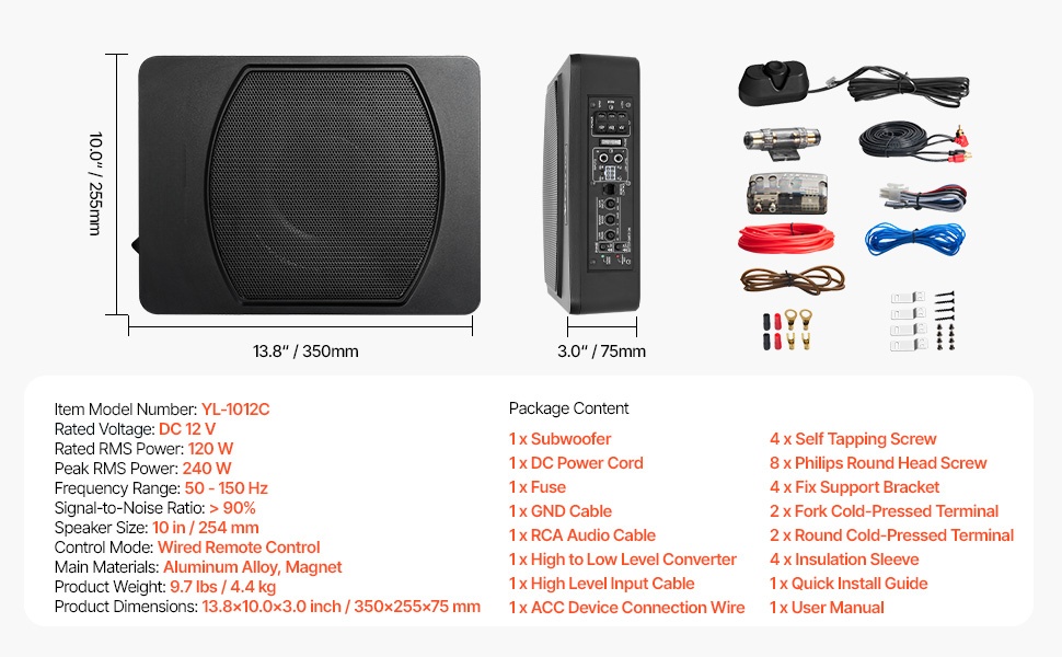 Alumiinirunkoinen matalaprofiilinen subwoofer