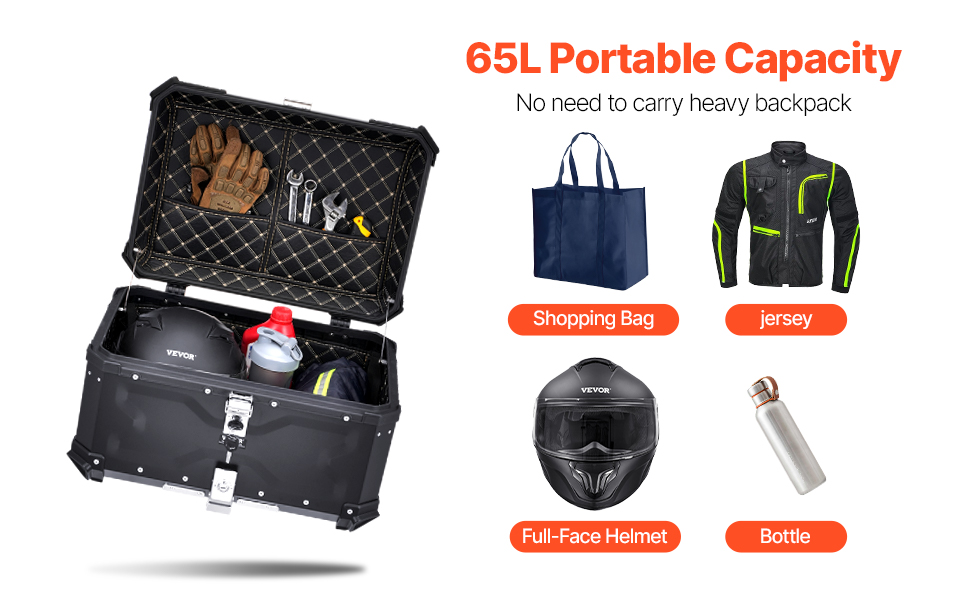 Moottoripyörän takaboksi, tilava säilytystila