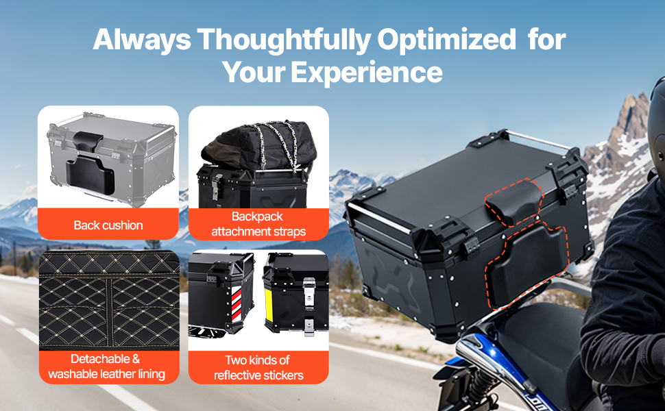 Moottoripyörän takaboksi, selkänoja ja nahkavuori