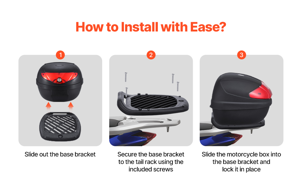 Moottoripyörän takalaukku, pohjalevy ja kiinnitys