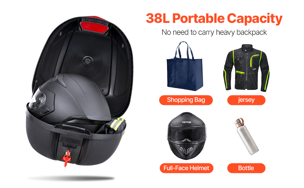 Moottoripyörän takalaukku, sisätilat ja säilytystila