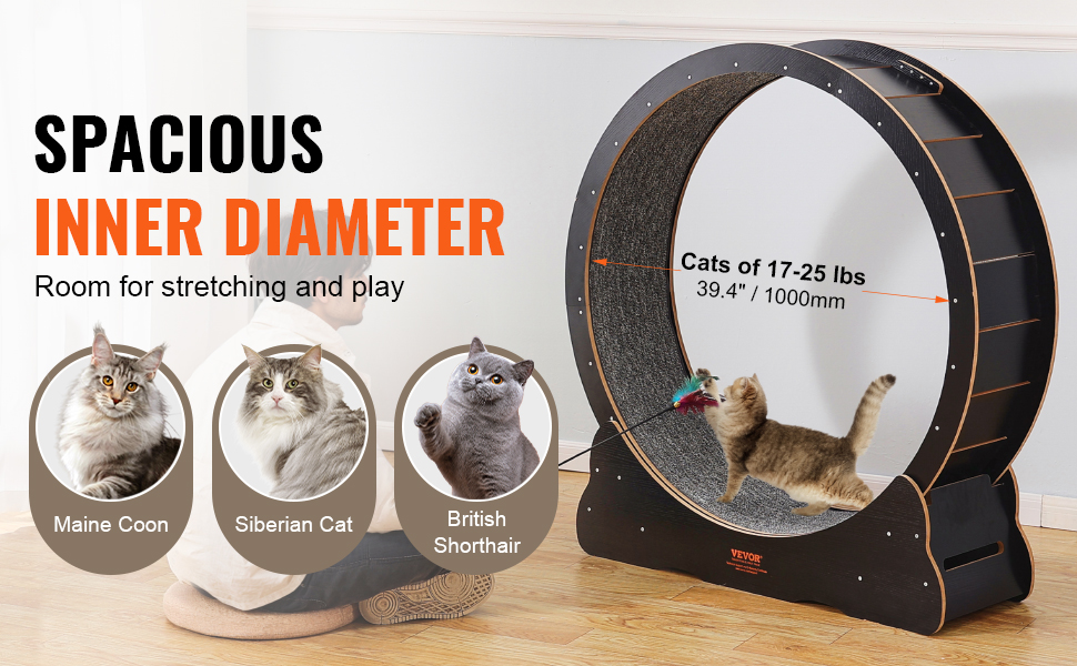 Suuri sisähalkaisija, tilava juoksualusta kissalle