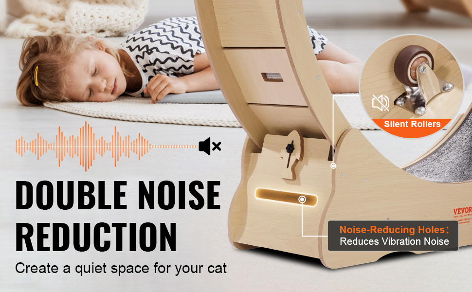 Hiljainen kissan juoksupyörä melua vaimentavilla yksityiskohdilla