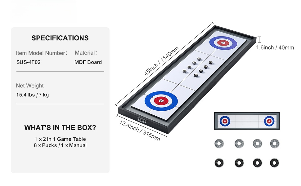 Shuffleboard- ja curling-pelilauta käytössä
