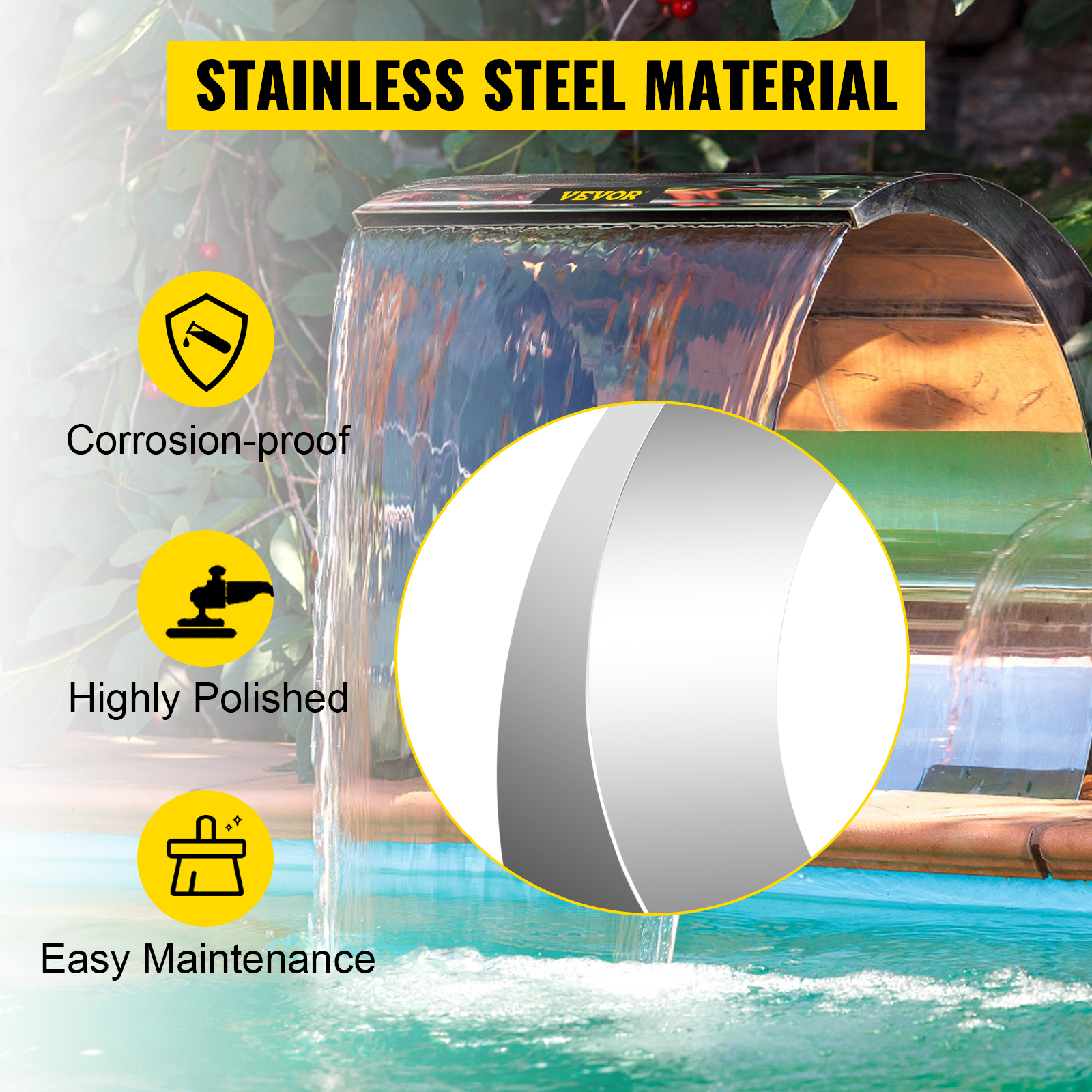 Tasainen ja leveä veden ulostulo