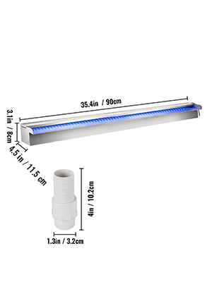 Vesiputousallas LED-valolla asennettuna