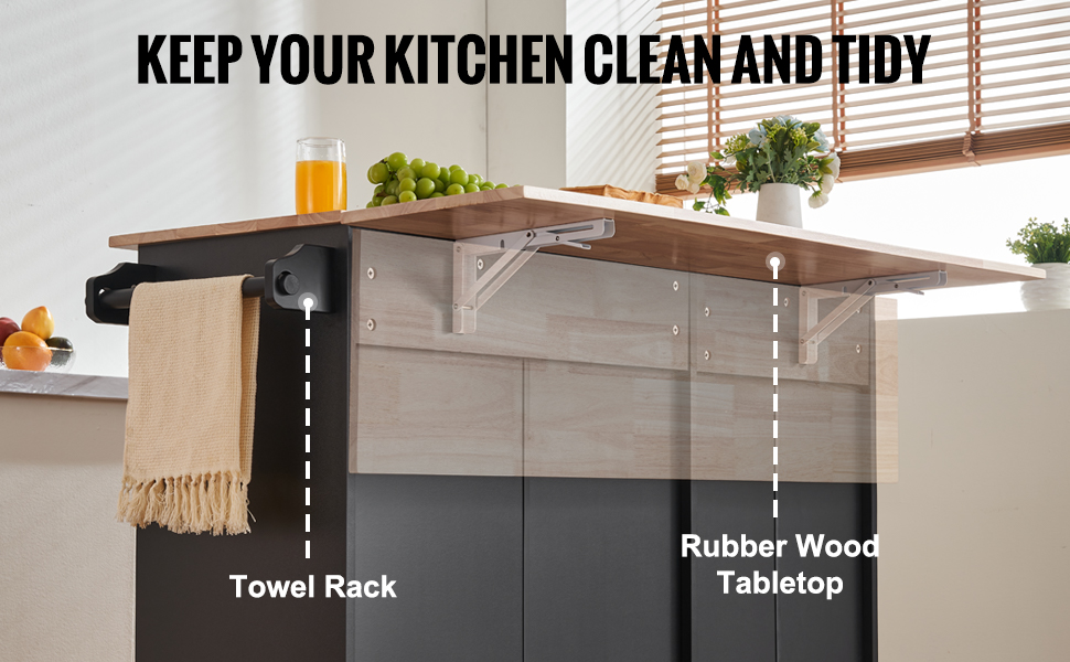 Keittiösaareke laatikolla, kaapilla ja lisäsäilytyksellä