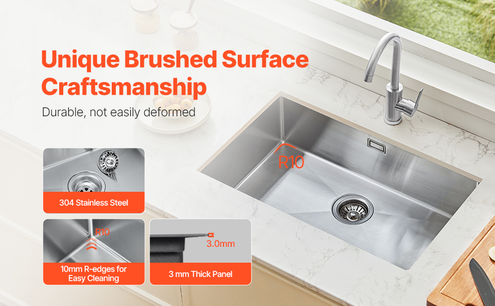 304-ruostumattomasta teräksestä valmistettu keittiöallas, paksunnettu rakenne