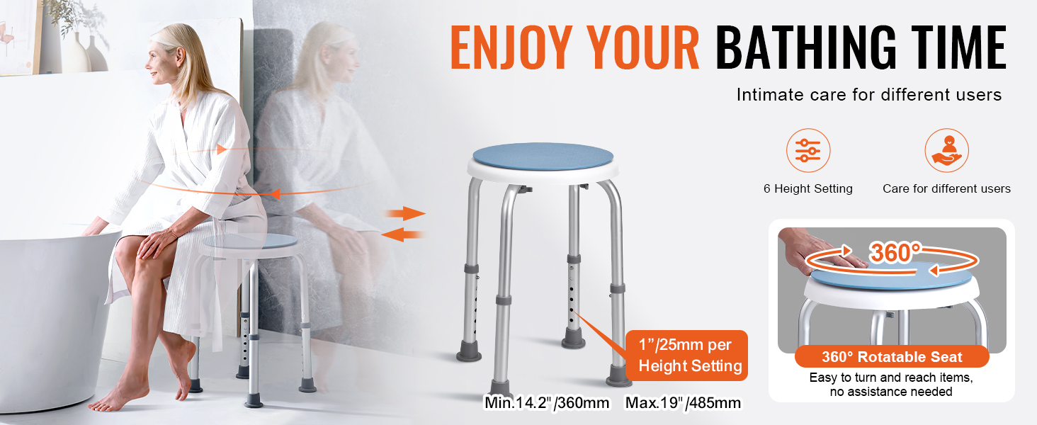 Suihkujakkaran korkeudensäätö ja kääntyvä istuin