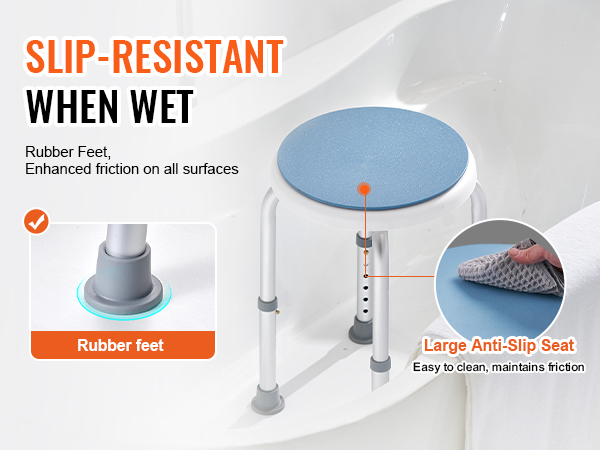 Suihkujakkaran jalat ja istuimen pinnan yksityiskohta