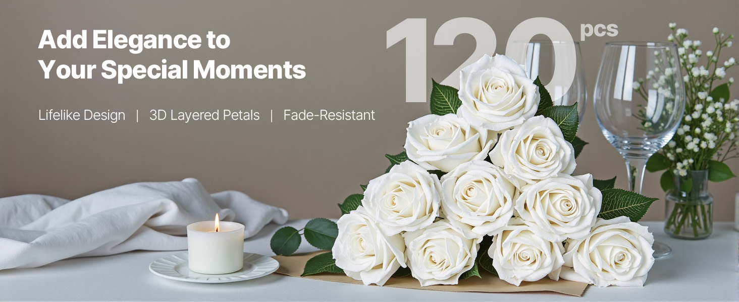 Valkoiset tekoruusut, pakkaus 120 kpl