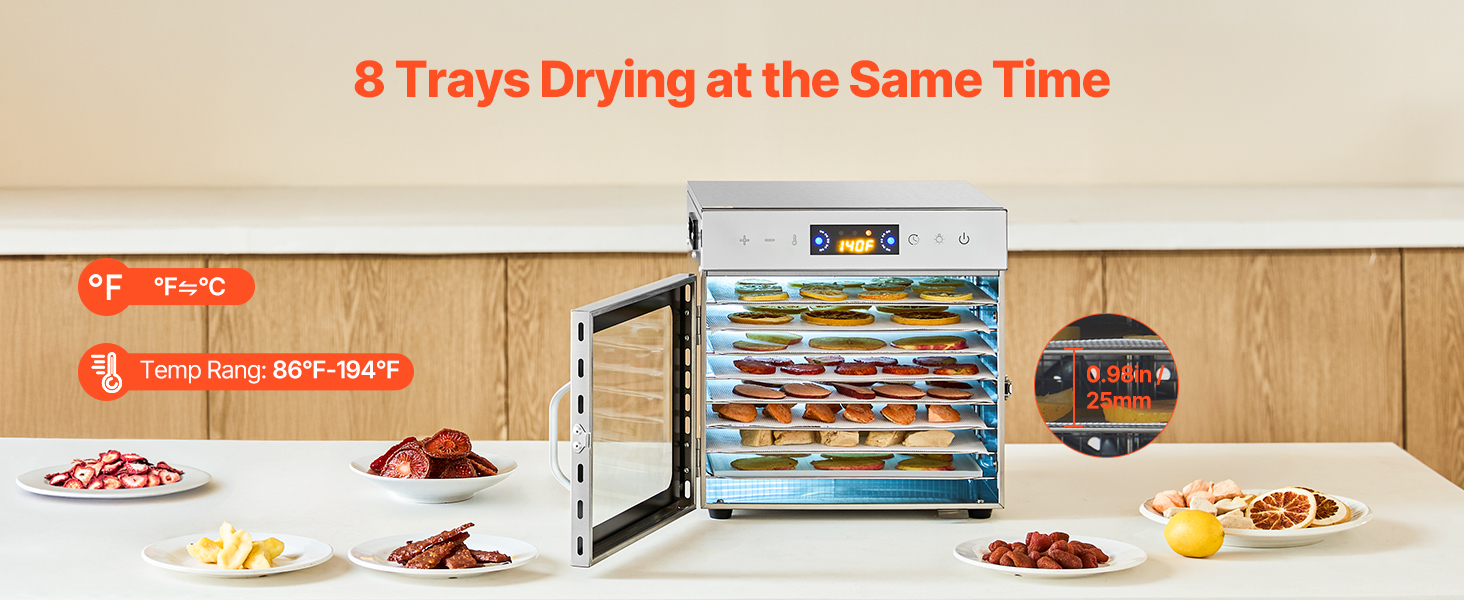 Elintarvikekuivurin 8 tasoa