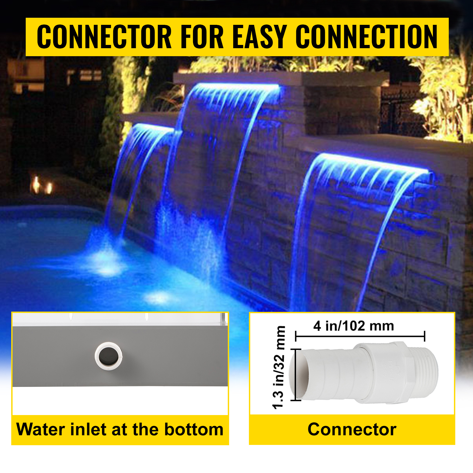 Liitin vesiputousaltaan pumppuun