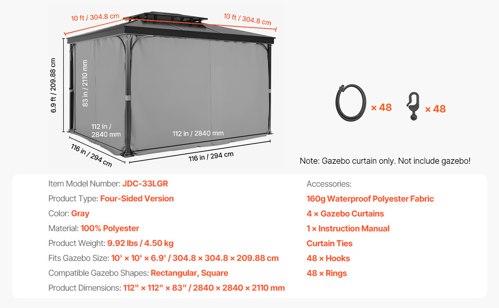 Paviljonkiverho asennettuna