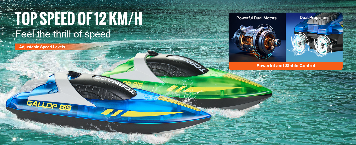 Kaksimoottorinen RC-vene vedessä