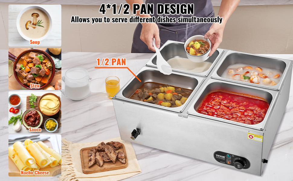 Ruoanlämmitin, 4 x 8QT altaat ja kannet