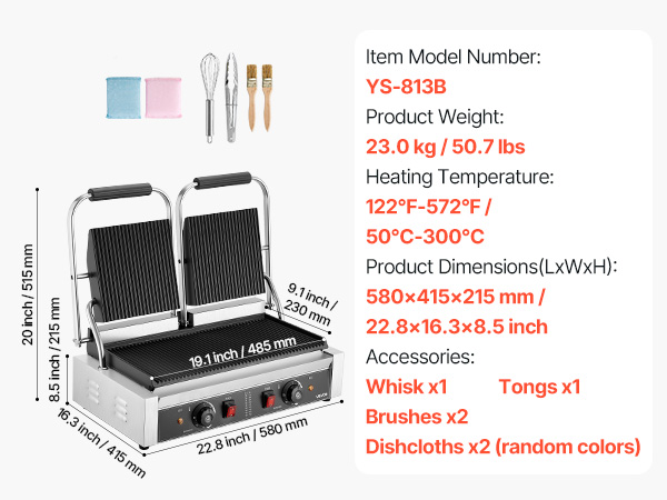 Paninigrillin mittasuhteet ja rakenne